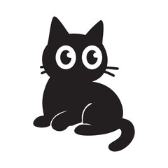 Cute Relaxed Cartoon Black Cat Silhouette with Big Eyes