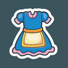 White Outline Cartoon Dress in isolated background