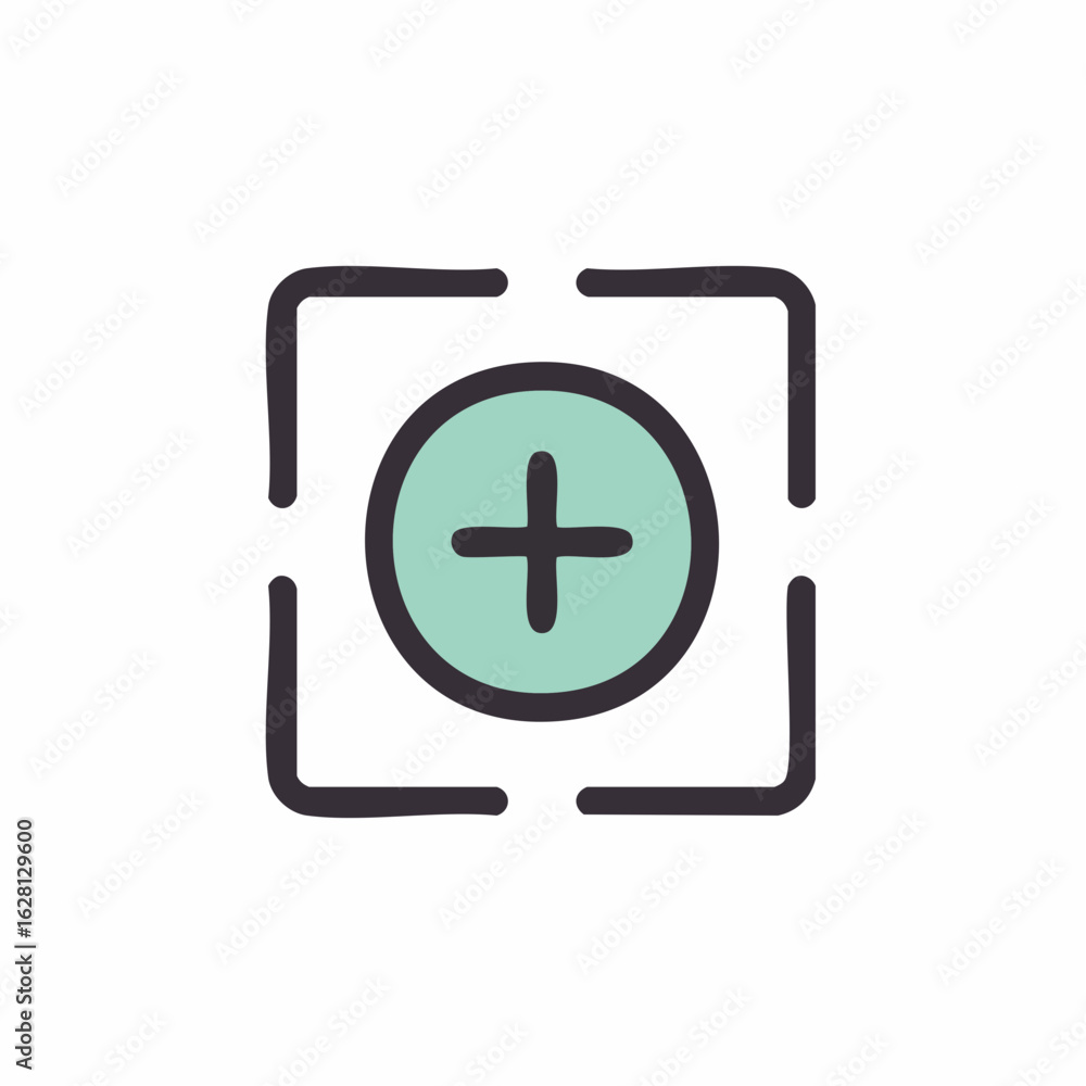 Poster add new item interface icon button with circle plus symbol in a framed design