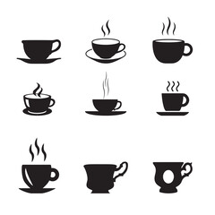 Coffee and Tea Cup Icon Vector Set – Black Silhouette Design