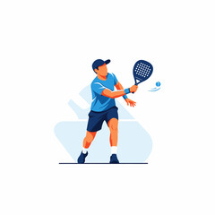 Man plays padel tennis hitting ball with racket on court