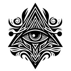 Fototapeta premium Stylized eye in a triangle made with intricate geometric patterns, silhouette concept of vector illustration 