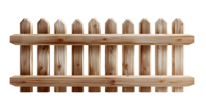 Wooden fence separating providing security and privacy on transparent background