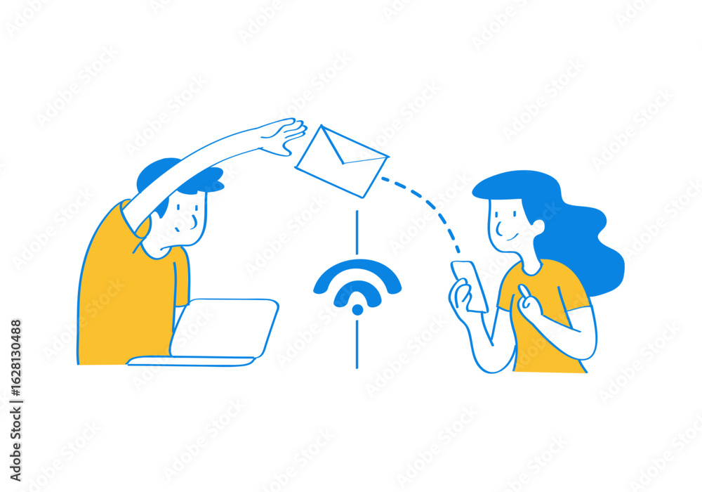 Aufkleber sending email. people sending and receiving messages wirelessly with technology isolated on transpar
