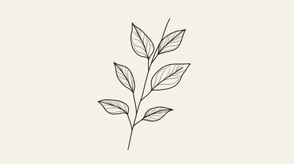 Fototapeta premium A simple line drawing of a plant stem with several leaves on a light background