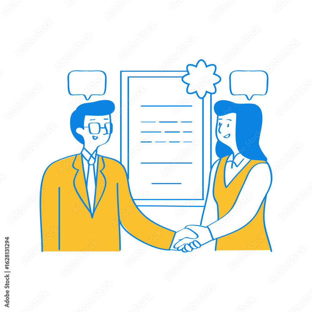 Poster negotiation. business partners shaking hands in front of a contract isolated on transparent backgrou