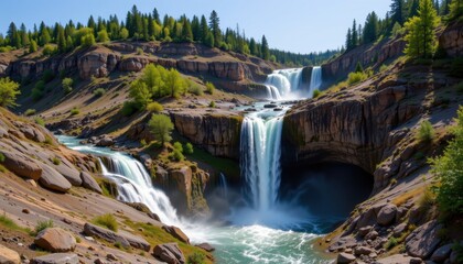 Obraz premium waterfalls are created by the erosion of riverbanks over time where softer rocks wear down faster than harder rocks leading to a step or cliff where water falls vertically.