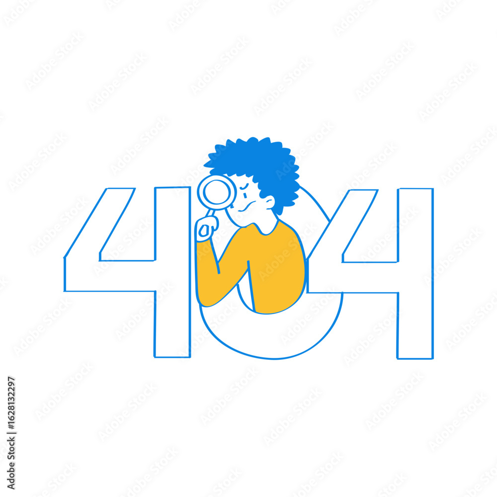 Poster error. person searching for error 404 page isolated on transparent background.