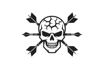 cracked skull pierced by arrows silhouette  vector