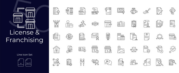 License and franchising Line Editable Icons set. Vector illustration in modern thin line style of License and franchising icons: branding, store, retail, etc