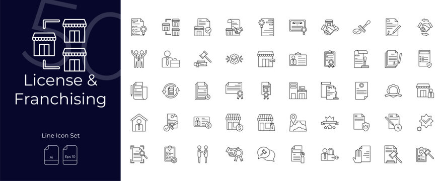 License and franchising Line Editable Icons set. Vector illustration in modern thin line style of License and franchising icons: branding, store, retail, etc