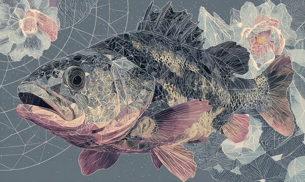 Illustrazione astratta di pesce con elementi floreali