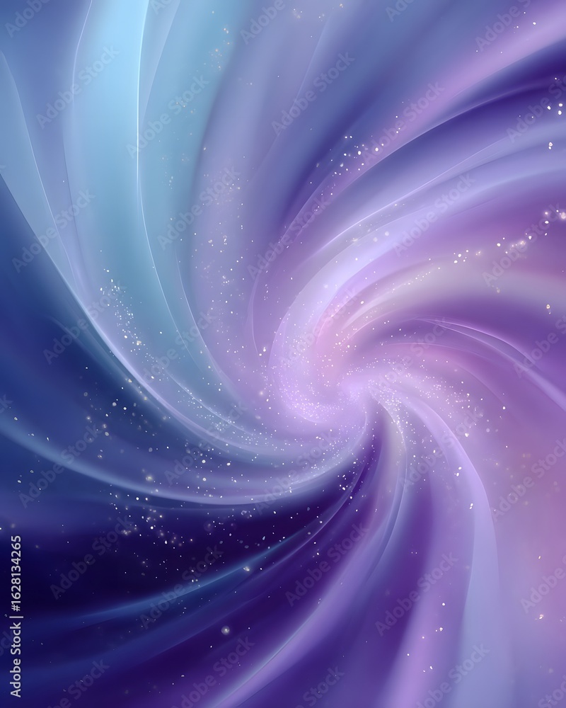 Poster abstract swirl of purple and blue colors creating a dreamy cosmic effect with sparkling elements