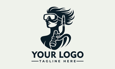 Stylish Black Vector of Female Scuba Diver in Circular Emblem