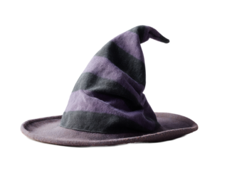 Purple and black striped hat with a pointed top
