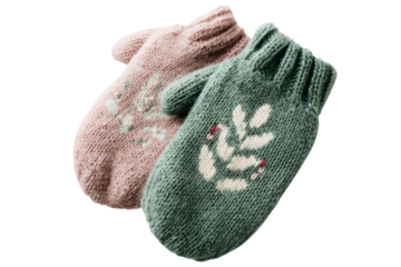 Two knit gloves with a tree design on them