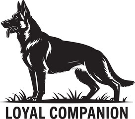 Loyal Companion German Shepherd Silhouette Standing on Grass with Transparent Background
