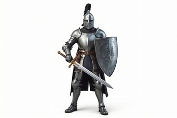 Medieval Knight, Sword, Shield, Studio, White Background, Game Asset