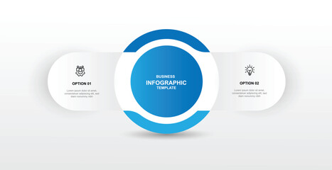 Design template infographic element with icons and 2 step journey. Vector illustration can be used for workflow layout, business information, presentation and web graphic design 