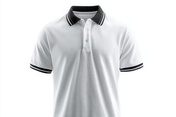 Iridescent Silver Pattern White Polo Shirt with Black Trim