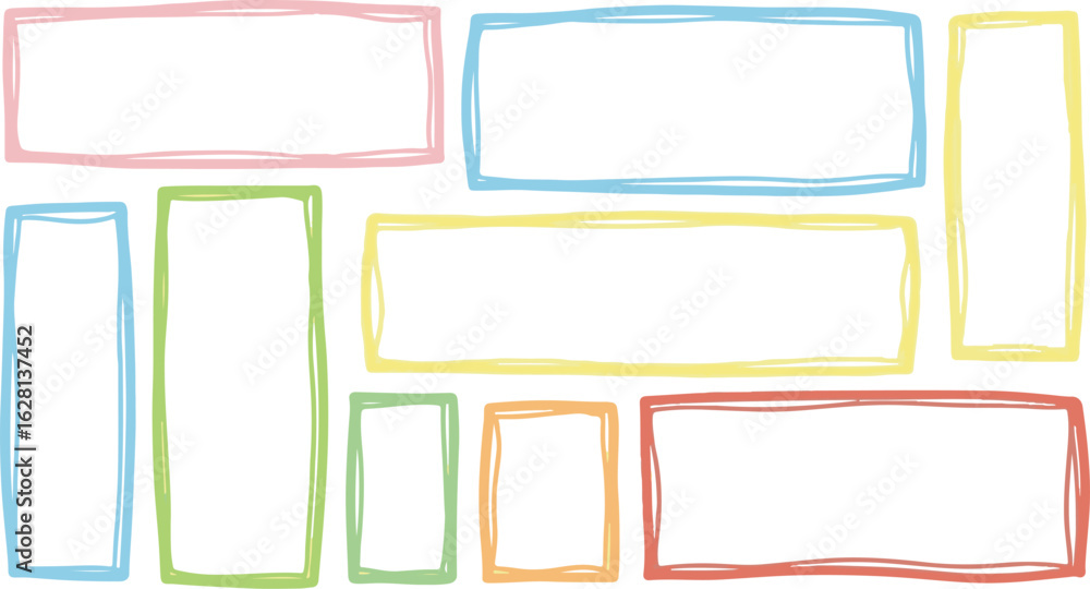 Aufkleber collection of hand drawn colorful rectangular frames isolated on transparent background