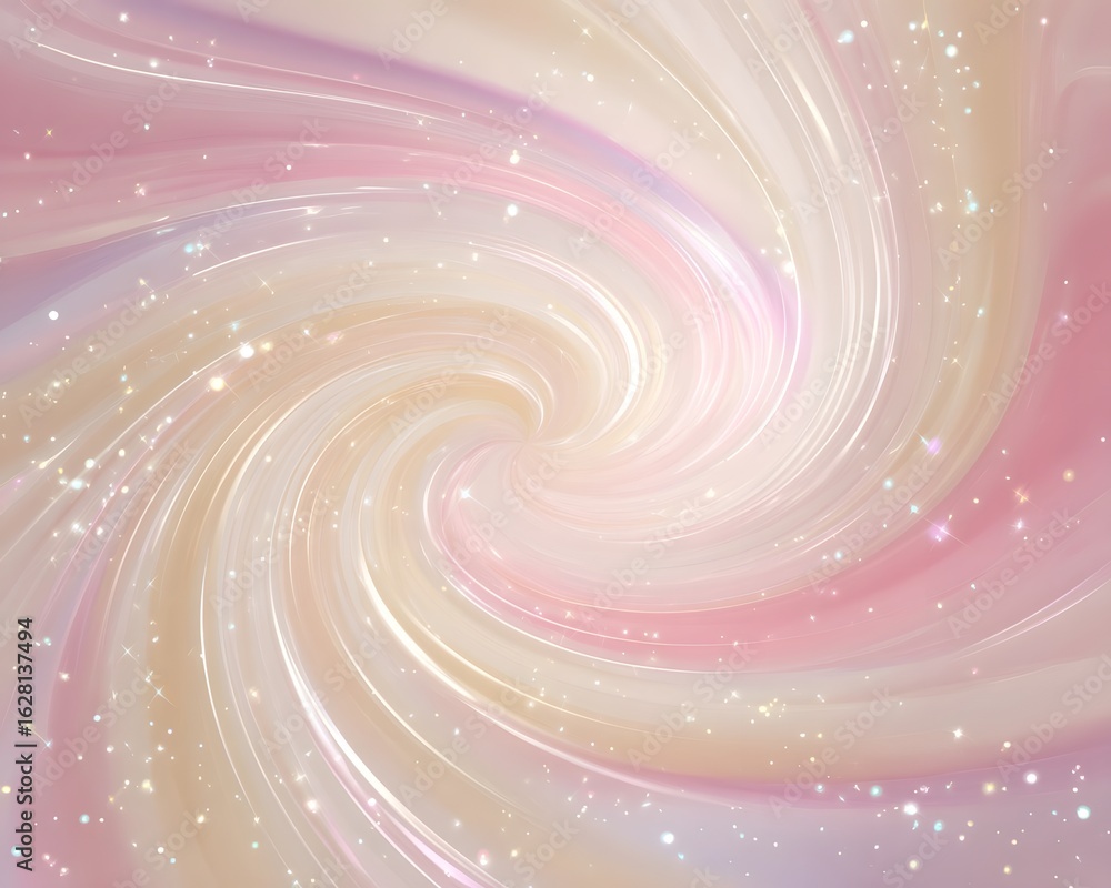Poster abstract swirling pattern of soft pastel colors with sparkling effects, creating a dreamy atmosphere
