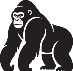 Powerful Gorilla Silhouette Vector Illustration Standing Tall with Detailed Musculature and Fur Texture