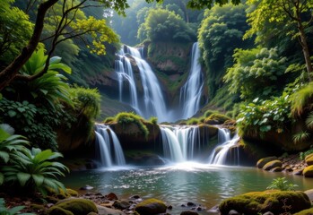 Obraz premium waterfalls provide refuge habitats during dry seasons in tropical rainforests where moisture is retained supporting species survival and ecosystem resilience.