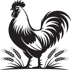 Proud Rooster Silhouette Vector Graphic with Wheat Stalks on Transparent Backdrop for Farm Designs
