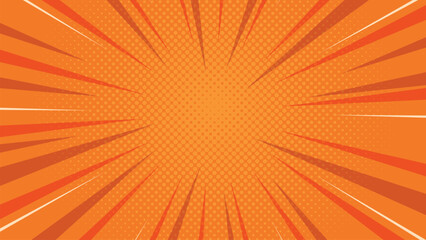 Orange comic rays background with dot halftone