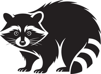 Raccoon Silhouette Vector Illustration, Black and White Animal Design, Isolated on Transparent Background