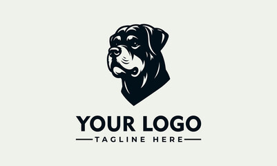 Rottweiler head illustration, a black and white logo design with space for text.