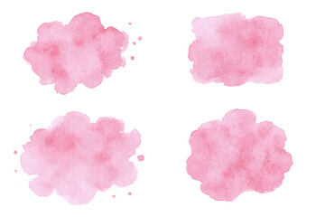 Four Abstract Pink Watercolor Splashes with Textured Edges and Subtle Splatter Details