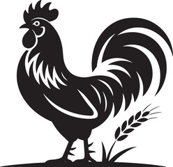 Rooster Silhouette Vector Illustration with Wheat Stalk Accent on Transparent Background for Farm Projects