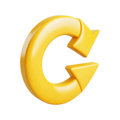 3D Yellow circular arrow icon isolated on a transparent background remove Png, clipping path