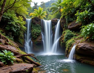Fototapeta premium waterfalls create microhabitats with distinct temperature and moisture conditions supporting species that are specialized and critical for tropical rainforest ecosystem diversity.