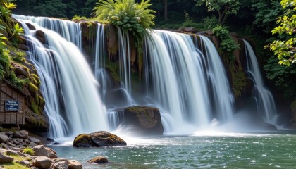 Obraz premium waterfalls contribute to oxygen cycling in aquatic systems by increasing dissolved oxygen levels which benefits tropical rainforest fish and invertebrate populations.