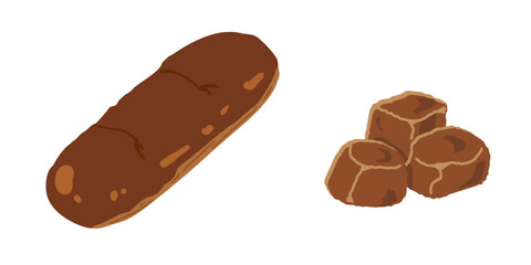 黒糖コッペパンと黒糖のイラスト　セット