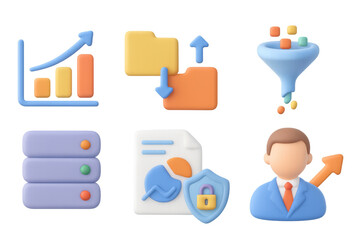 3d business and data management icons for modern digital solutions