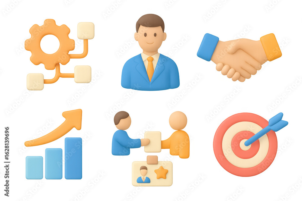 Poster simplified business concepts with 3d figures and icons in flat style