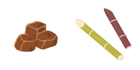 黒糖とサトウキビのイラスト　セット