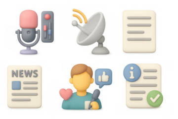 Colorful media and communication icons in 3d illustration style