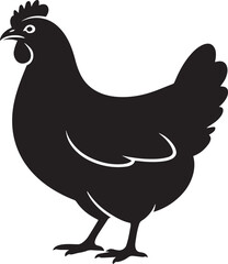 Silhouette of a Chicken Standing Tall Against a Transparent Backdrop, Farm Animal Vector Illustration