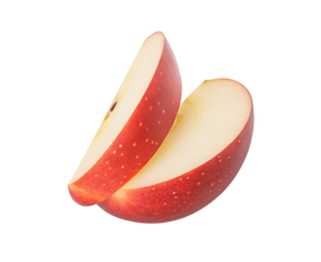 Fresh red apple slices isolated on white background for healthy eating and natural fruit snack