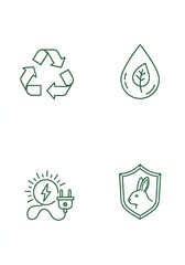 Obraz premium Green Line Icons for Environmental Sustainability: Recycling, Natural Resources, Renewable Energy, and Animal Protection.