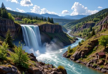 Obraz premium energy generation from waterfalls supports renewable power infrastructure by providing consistent water flow which powers turbines creating electricity for residential commercial and industrial use.