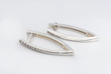 Luxury silver round earrings big jewelry for women isolated on white background, clipping path included