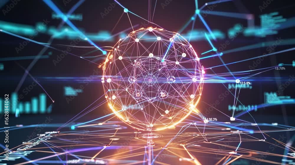 Poster vibrant data network sphere geometric abstraction for innovative business presentations, boosting cr