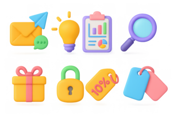 Colorful 3d cartoon style icons for business and marketing concepts