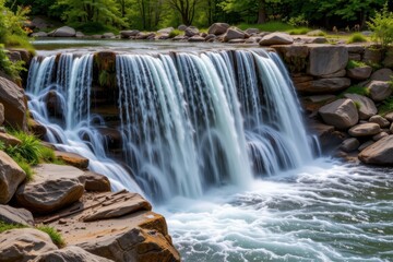 Obraz premium harnessing energy from waterfalls involves engineering systems that optimize water pressure and flow to spin turbines efficiently producing renewable electricity without environmental harm.